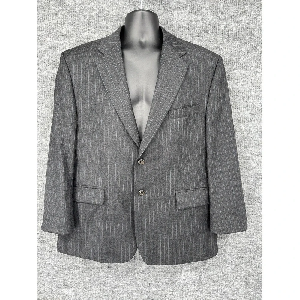 Lauren Ralph Lauren Suit Jacket Mens 48R Gray Wool Cashmere Pinstripe 2 Button